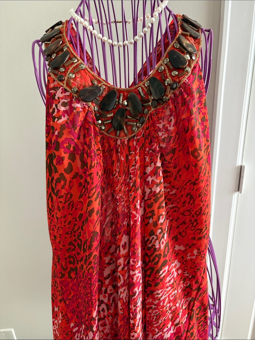 Cache Halter Top with Beaded-Neck and Animal Print